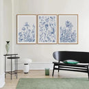 SIGNINART Classic Chinoiserie Botanical Framed Canvas Wall Art, Blue and White Floral Wall Decor, Minimalist Flower Artwork, Navy Blue Wildflower Art Painting for Bedroom Living Room Office 24"x36"x3 by CozyNest Decor