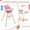 BABY JOY Convertible Baby High Chair, 3 in 1 Wooden Highchair/Booster/Chair with Removable Tray, Adjustable Legs, 5-Point Harness, PU Cushion and Footrest for Baby, Infants, Toddlers (Pink) by TinyTreasures Baby Boutique