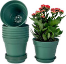homenote Plant Pots,7.5 Inch Flower Pots for Plants Plastic Planters for Indoor with Multiple Drainage Holes and Trays, for All Home Garden Flowers Succulents,Outdoor(Green,8 Pack) by CozyNest Decor