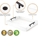 Ottoman Tray | Wooden Serving Tray with Handles & Coasters - 17x13 Inch, Rustic, White, Solid, Rectangular, Vintage, Lightweight by CozyNest Decor