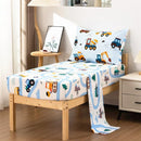 NTBED 4 Pieces Construction Truck Toddler Bedding Set for Baby Boys, Cartoon Vehicles Excavator Cars Printed, Includes Comforter, Flat Sheet, Fitted Sheet and Pillowcase,Light Blue by TinyTreasures Baby Boutique
