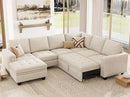 Belffin Modular Sectional Sleeper Sofa with Pull Out Bed U Shaped Sectional Sofa Couch with Storage Ottoman Velvet Covertible 7-Seater Sofa for Living Room Beige by CozyNest Decor