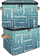 Custom Storage Basket with Name, Personalized Storage Bins with Zipper Lid, Foldable Fabric Storage Box Large capacity with Handle Grey Blue Green by TinyTreasures Baby Boutique
