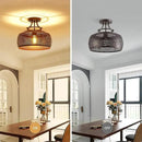 WUZUPS Chandelier Rustic Farmhouse Industrial Round Semi-flushmount Ceiling LED Light Fixture with Later-Cut Openwork Drum Shade, H 11.8" x W 13.4", Oil Rubbed Bronze by CozyNest Decor