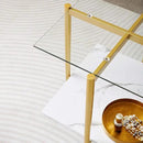Square Glass End Table, Mid-Century Modern Design Sofa Table, for Living Room, L18 x W18 x H23, Clear Glass Top and White Marble MDF Shelf, Sleek Conical Metal Legs with Gold Finish by CozyNest Decor
