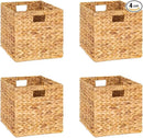 10.5 x 10.5 Storage Cubes – Water Hyacinth Wicker Baskets for Organizing, Wicker Storage Cubes, Storage Baskets for Shelves (4 Packs 10.5in) by CozyNest Decor