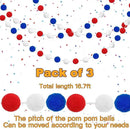 Jishi Pom Pom Garland 4th of July Decorations, Patriotic Red White Blue Felt Ball Garland, 3-Pack 6.6ft Long 24 Cute Pompom Balls String, Christmas Tree Decor Ornaments for Home Birthday Holiday Party by CozyNest Decor