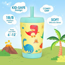 Kid Insulated Stainless Steel Tumbler with Silicone Straw, 12oz Sippy Cup for Kids (Playful Dinosaurs) by TinyTreasures Baby Boutique