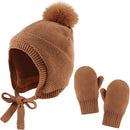 Basic Winter Baby Beanie Gloves Boys Girls Knitted Hat Pompom Kids Earflap Hats Warm Infant Toddler Beanie Mittens Set by TinyTreasures Baby Boutique