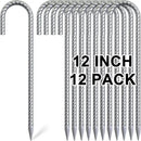 Rebar Stakes 12 Inch, 12 Pack Galvanized Tent Stakes Heavy Duty Ground Stakes, J Hook Metal Fence Stakes for Ground, Outdoor Decoration, Wire Fencing, Gardening by CozyNest Decor