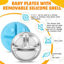 Nuogo 3 Pcs Stainless Steel Baby Suction Plates with Removable Silicone Shell 2-in-1 Metal Toddler Bowl Divided for Picky Eaters Kid Feeding Led Weaning Supply, Dishwasher Safe (Yellow,Blue,Green) by TinyTreasures Baby Boutique