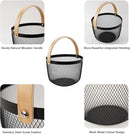 Metal Mesh Steel Basket, Garden Harvest Basket for Gathering Vegetables Round Wire Basket with Handle Storage Organizer Multi-functional Hanging Fruit Basket for Kitchen Bathroom Picnic