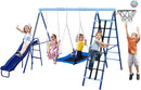 600lbs 6-in-1 Kids Swing Set, Backyard Playset with Belt & Platform Swings, Slide, Climbing Net, Basketball Hoop, Heavy-Duty A-Frame Metal Stand & 6 Anti-Tilt Stakes, Outdoor Gym for Ages 4-12 by TinyTreasures Baby Boutique