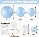 JOYIN 150 Pcs Pastel Blue Balloons, Different Sizes 18 12 10 5 Inch Pastel Blue Latex Balloon Arch Kit with Instruction for Birthday Party Graduation Wedding Holiday Decoration by TinyTreasures Baby Boutique