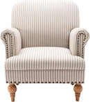chairus Linen Accent Chair for Living Room Upholstered Mid Century Modern Single Sofa Chair with Solid Wood Legs Comfy Reading Chair Armchair for Bedroom/Office Room/Recption/Lounge, Khaki Stripe by CozyNest Decor