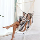Chihee Hammock Chair Hanging Chair with Foot Rest 2 Cushions Max 500lbs Robust Metal Spreader Bar Collapsible Easy Storage Soft Cotton Swing Chair Strong Strap Iron Carabiner Side Pocket Included by GreenHaven Gardens
