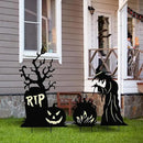 Halloween Yard Signs Outdoor Decorations，3 Pack Scary Large Witch Tombstone Cauldron Fluorescent Metal Stakes Glow in The Dark for Lawn Garden Halloween Decor (Large Witch Tombstone Cauldron) by CozyNest Decor