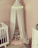 Bed Canopy with Pom Pom Cotton Canopy for Kids Crib Baby Girl Netting Cover Canopy Crib Curtain Reading Nook Hanging Tent Nursery Play Game Castle Room Decoration (White) by TinyTreasures Baby Boutique
