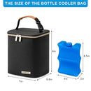 Breastmilk Cooler Bag with Ice Pack Fits 4 Baby Bottles Up to 9 Ounce, Baby Bottle Cooler Bag Suitable for Nursing Mom Daycare, Black by TinyTreasures Baby Boutique