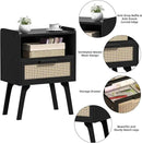 Lerliuo Rattan Nightstands Set of 2, Bedside Table with Drawer Open Shelf, Cane Accent Side End Table with Solid Wood Legs, Black Mid Century Night Stand for Bedroom, Dorm and Small Spaces by CozyNest Decor