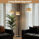 Rattan Floor Lamp for Living Room, 80 Inch Tall Boho Floor Lamp with Rotary Switch, 3 Lights Arc Lamp with Wicker Shade for Coastal,Bohemian,Tree Farmhouse Standing Lamp by CozyNest Decor