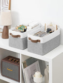 StorageWorks Narrow Storage Bins, Small Basket for Closet and Shelves, Rectangular Fabric Organizer with Handles, Toilet Paper Storage, Gray and White Stripes, 2-Pack by CozyNest Decor