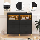 GarveeHome Dresser for Bedroom with 6 Drawers, Baby Changing Table Dresser with Changing Pad, LED Lights & Charging Station, Baby Changing Station with Changing Table Top, Black by TinyTreasures Baby Boutique