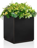 Metallic Heavy Cube Planter Box, No Assembly Required, Seamless Large Black Outdoor Planter 17”Lx17”Wx20”H 24Pounds Black with Hand Brushed Gold Rim by GreenHaven Gardens