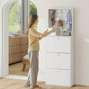 Shoe Storage Cabinet with 3 Flip Drawers, Narrow Shoe Cabinet with 9 Hooks Coat Rack, Freestanding Slim Shoe Storage Organizer for Entryway, Hallway, Entrance, Bedroom, Living Room, White by CozyNest Decor