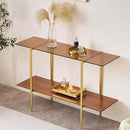 Extra Large Glass Console Table for Living Room, Foyer & Entrance, L47 x W16 x H31, Mid-Century Modern Sofa Table with Amber Glass Top, Walnut Finish Wood Top and Gold Finish Metal Frame by CozyNest Decor