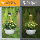 2 Packs Hanging Planters Basket for Outdoor Plants, Solar Powered Self Watering White Round Plastic Flower Pots with Drainer for Balcony Patio Garden Outdoor Decoration by CozyNest Decor