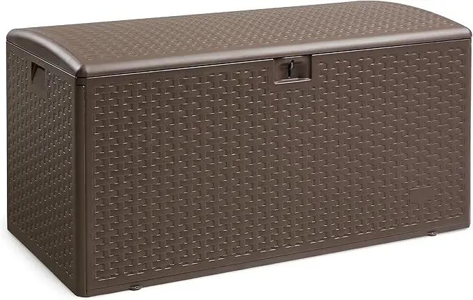 Amazon Basics Outdoor Organization & Storage Deck Box with Lid, 99 Gallon, Brown