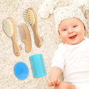 Wooden Natural Goat Bristle Brush and Cradle Cap Comb Set - 5 in 1 Baby Grooming Kit for Newborns, Toddlers, Boys, and Girls (Blue) by TinyTreasures Baby Boutique