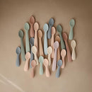 mushie Silicone Toddler Starter Spoons | 2 Pack (Cambridge Blue/Shifting Sand) by TinyTreasures Baby Boutique