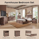 26" Tall Farmhouse Nightstand Set of 2, 2 Drawers End Table w/Charging Station, 23.6" Wide Large Side Table w/Roman Column, Wood Rustic Sofa Table w/Open Shelf, Bedside Table for Bedroom, Light Brown by CozyNest Decor