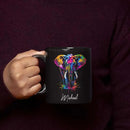 Elephant Coffee Mug 11oz 15oz, Personalized Name Animal Black Cup, Gift For Elephant Lovers, Custom Colorful Animal Design Mug, Gifts For Son Daughter On Birthday by CozyNest Decor