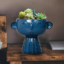 Head Planter Pot - 7 Inch Cute Face Planter for Indoor Outdoor Plants Ceramic Succulent Pot Round Flower Pot Present for Mother Christmas with Drainage Hole Blue by GreenHaven Gardens