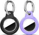 Upgrade Waterproof 2 Pack Airtags Holder with Apple Airtags Keychain, Hard PC Air Tag Case, Anti-Scratch & Shock Air tag Holder, Men's Women's Keyrings & Keychains -Black+Purple by TinyTreasures Baby Boutique
