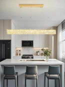 W48 Rectangular Gold Crystal Chandelier Modern Rectangle Pendant Ceiling Light Fixture for Living Room Dining Room Kitchen Island Bar by CozyNest Decor