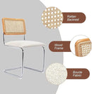 Mid Century Modern Rattan Dining Chairs Set of 2, Boucle Kitchen Chairs with Handwoven Mesh Rattan Backrest and Metal Legs, Upholstered Accent Side Chairs, White by CozyNest Decor