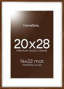 Homeforia 20x28 Picture Frame Brown, High End Dark Oak 20x28 Walnut Wooden Poster Frames with Mat 14x22, 20 x 28 Wood Frame Matted to 14 by 22, 28x20 Hanging Frames, Tempered Glass, Wall Kit, Set of 1 by CozyNest Decor