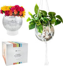 Hanging Disco Ball Planter 8" - with Acrylic Stand and Macrame Plant Hanger - Home Décor, Room Décor, Patio or Boho Décor, Mirror Disco Planter, Disco Decor (8" with Base) by GreenHaven Gardens