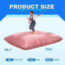 Hobestluk 3 in 1 Bean Bag Chair Giant Bean Bag Chairs for Adults with Chevron Plush Fur Cover Convertible Bean Bag Floor Cushion with Machine Washable Cover for Living Room (Plush Pink) by CozyNest Decor