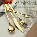 Berglander Gold Silverware Set 48pcs Service for 12, Golden Titanium Plating Stainless Steel Flatware Set, Gold Spoons Forks Knives Set for Home, Wedding, Restaurant, Hotel, Dishwasher Safe by CozyNest Decor