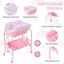 HONEY JOY Baby Changing Table with Bathtub, Foldable Infant Diaper Changing Station with Wheels, Storage Tray, Waterproof Pad, Portable Newborn Nursery Organizer Bath Stand for Boys Girls (Pink) by TinyTreasures Baby Boutique