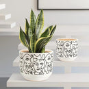 Docrin Plant Pots Indoor with Drainage : 6.6+5.4 Inch Ceramic Flower Pots for Plants - Set of 2 Modern Decorative Face Planters for House/Office/Gift - /Black and White by GreenHaven Gardens