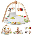 Wooden Baby Play Gym & Tummy Time Playmat – Montessori Sensory Activity Mat with 6 Developmental Toys for Fine Motor Skills – for Newborns to Toddlers (0–12M+) by TinyTreasures Baby Boutique
