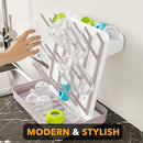 SpaceAid Baby Bottle Drying Rack with 20 Hooks, Space Saving Kitchen Bottles Rack Dryer, Vertical Baby Bottle Holder Organizer for Countertop Storage Accessories (White and Taupe) by TinyTreasures Baby Boutique