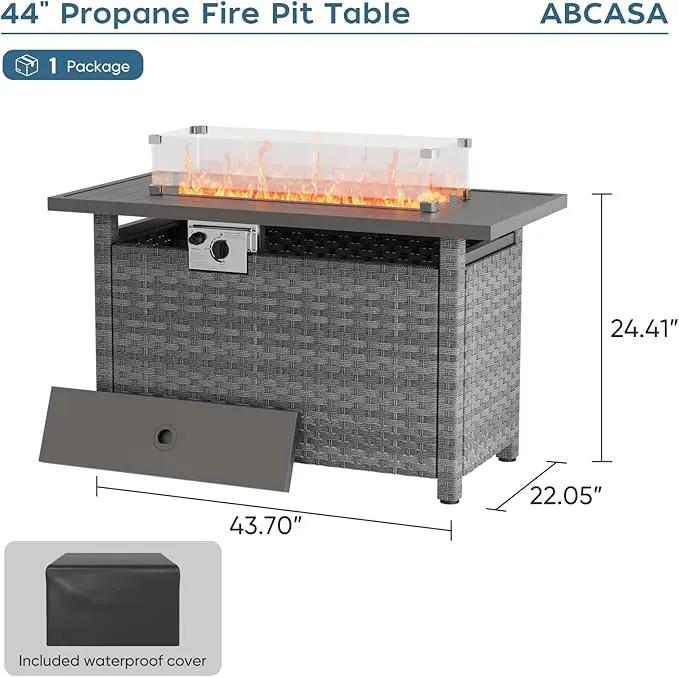 Propane Fire Pit Table Outdoor, 44" 60000BTU Auto-Ignition Fire Pits Table with Wind Guard Square Large Wicker Propane Firepits for Porch Garden(Grey,CSA Certified), photo 8 of 8