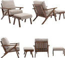 Mid Century Modern Accent Chair with Ottoman, Farmhouse Linen Upholstered Living Room Armchair and Ottoman Set, 23" Seat Wide Retro Leisure Lounge Chair with Wood Frame for Home, Bedroom, Beige by CozyNest Decor